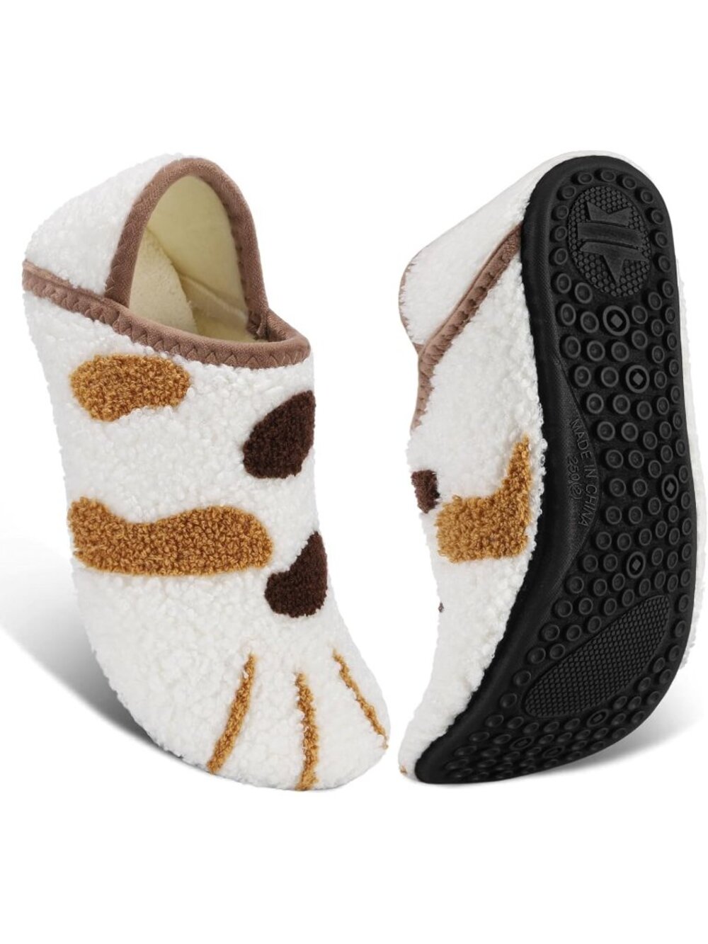 Women's Yellow Cat Paw Barefoot Socks Furry Cozy Fleece Slip On Indoor Slippers